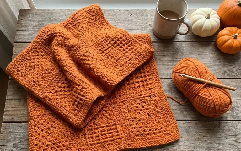 Kostenlose Häkelanleitung: Pumpkin Spice Decke für Anfänger